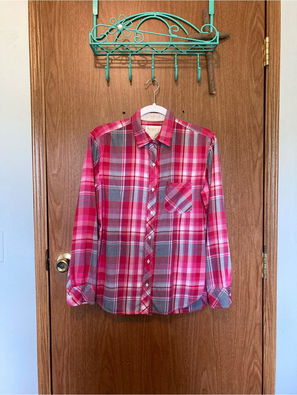 Vintage Victoria's Secret Pink and Gray Plaid Button-Down Shirt